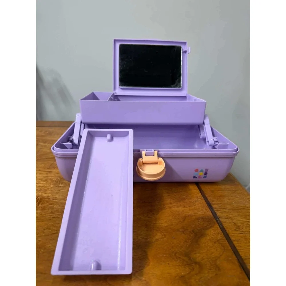 Vtg Caboodles On-The-Go Girl Teal Purple Makeup Case Organizer Mirror Model 5626